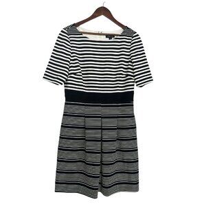 Tahari Arthur S. Levine Striped Fit & Flare Dress – Black & White – Size 10 – EU